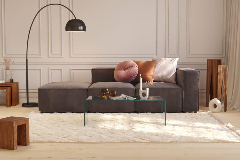 Cubo 3-personers Dyb Modulsofa + Fodskammel i Fløjl - Mørkegrå - Møbler - Sofaer - Modulsofaer - Komplet modulsofa