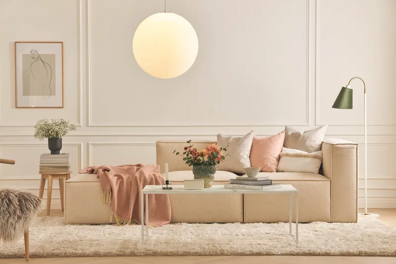 Cubo 3-personers Dyb Modulsofa + Fodskammel i Stof - Beige - Møbler - Sofaer - Modulsofaer - Komplet modulsofa