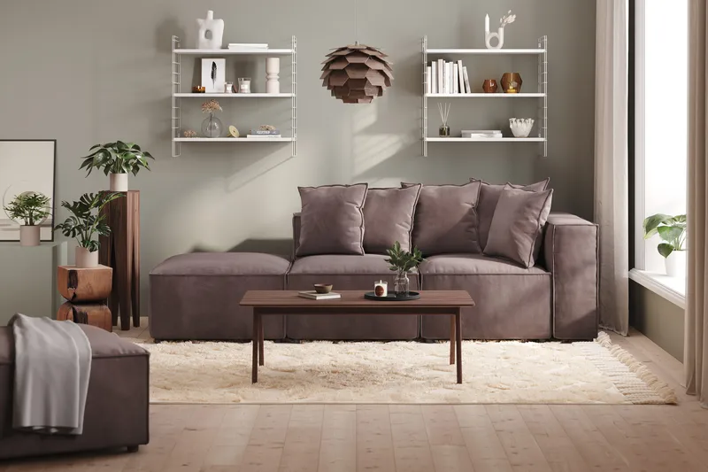 Cubo 3-personers Dyb Modulsofa + Fodskammel i Fløjl - Mørkegrå - Møbler - Sofaer - Modulsofaer - Komplet modulsofa