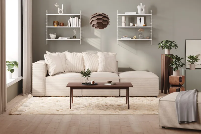 Cubo 3-personers Dyb Modulsofa + Fodskammel i Manchester - Beige - Møbler - Sofaer - Modulsofaer - Komplet modulsofa