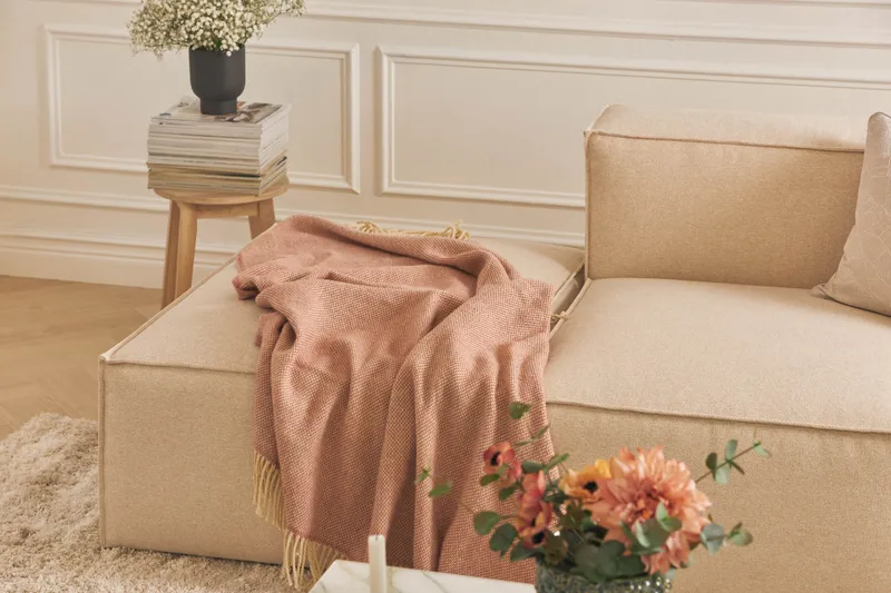 Cubo 3-personers Dyb Modulsofa + Fodskammel i Stof - Beige - Møbler - Sofaer - Modulsofaer - Komplet modulsofa