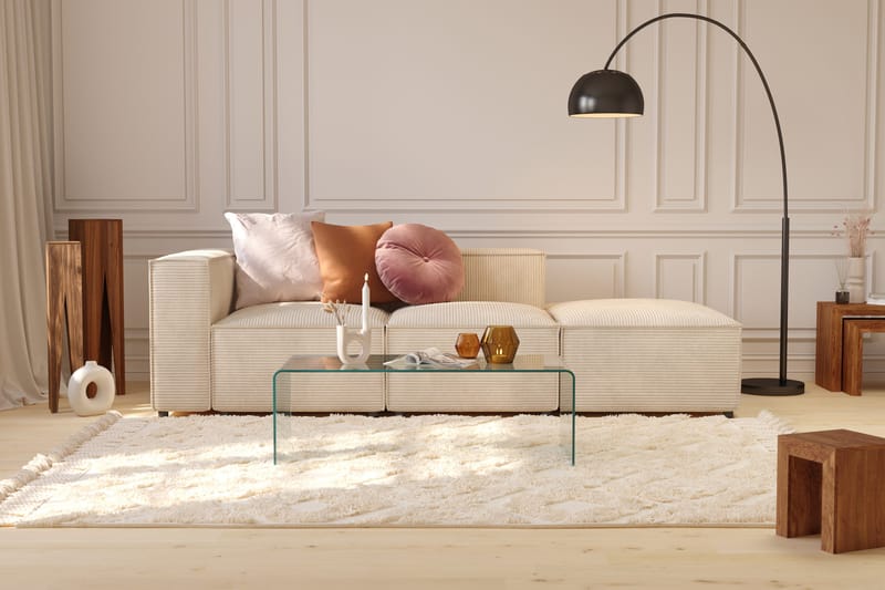 Cubo 3-personers Dyb Modulsofa + Fodskammel i Manchester - Beige - Møbler - Sofaer - Modulsofaer - Komplet modulsofa