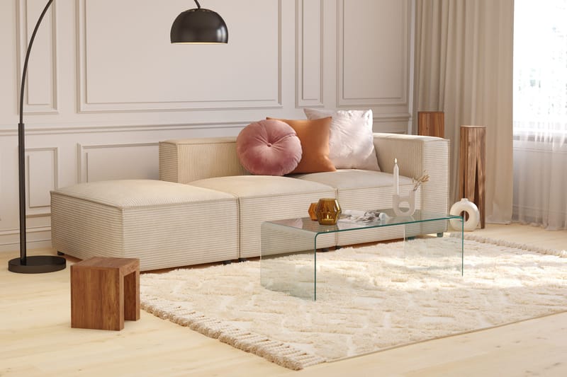 Cubo 3-personers Dyb Modulsofa + Fodskammel i Manchester - Beige - Møbler - Sofaer - Modulsofaer - Komplet modulsofa