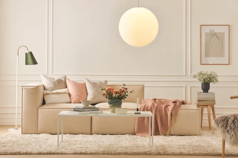 Cubo 3-personers Dyb Modulsofa + Fodskammel i Stof - Beige - Møbler - Sofaer - Modulsofaer - Komplet modulsofa