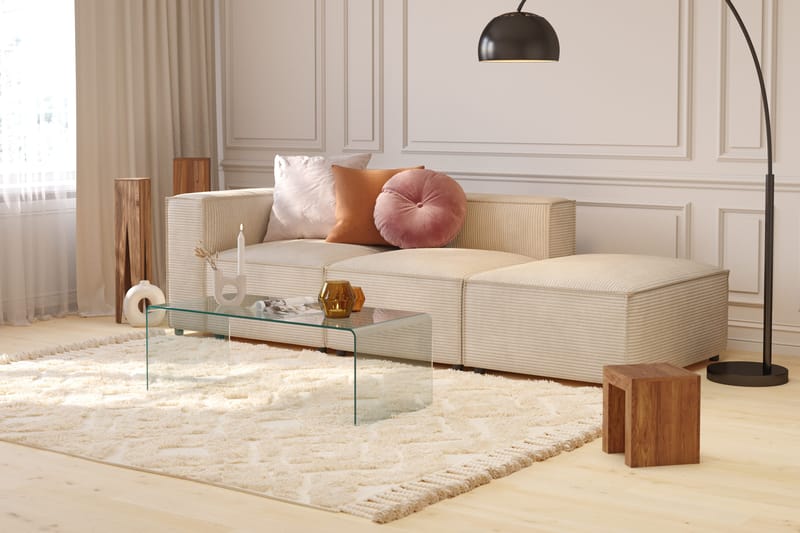 Cubo 3-personers Dyb Modulsofa + Fodskammel i Manchester - Beige - Møbler - Sofaer - Modulsofaer - Komplet modulsofa