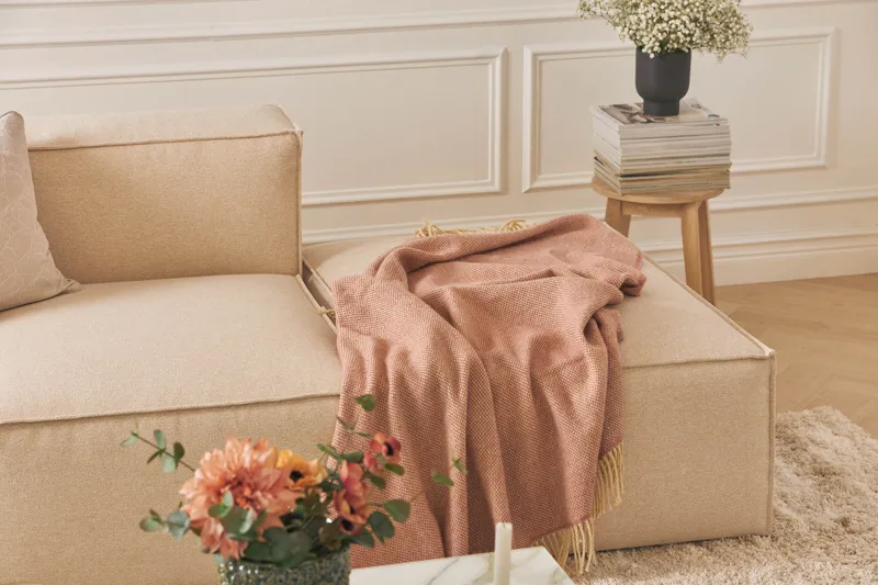 Cubo 3-personers Dyb Modulsofa + Fodskammel i Stof - Beige - Møbler - Sofaer - Modulsofaer - Komplet modulsofa