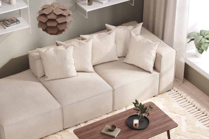 Cubo 3-personers Dyb Modulsofa + Fodskammel i Manchester - Beige - Møbler - Sofaer - Modulsofaer - Komplet modulsofa