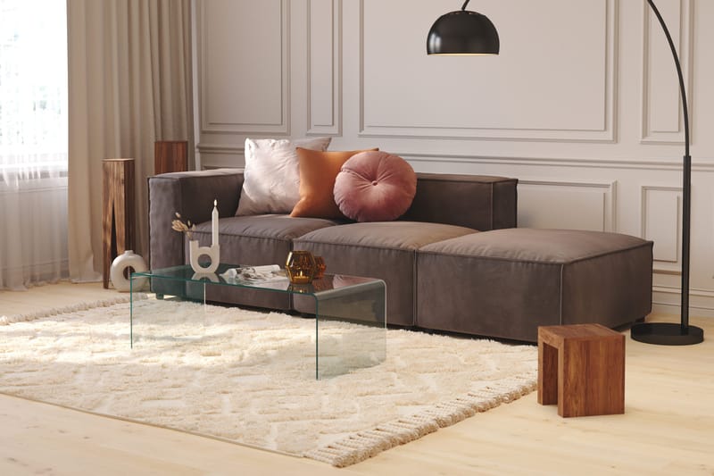 Cubo 3-personers Dyb Modulsofa + Fodskammel i Fløjl - Mørkegrå - Møbler - Sofaer - Modulsofaer - Komplet modulsofa