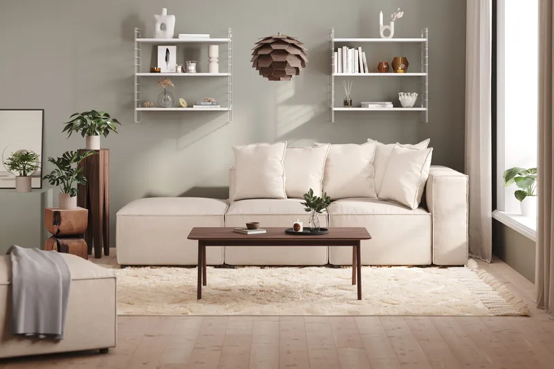 Cubo 3-personers Dyb Modulsofa + Fodskammel i Stof - Beige - Møbler - Sofaer - Modulsofaer - Komplet modulsofa