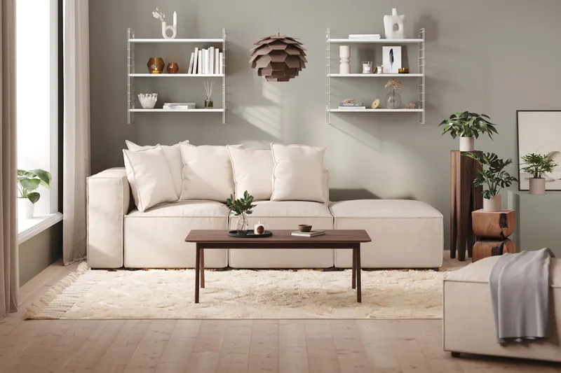 Cubo 3-personers Dyb Modulsofa + Fodskammel i Stof - Beige - Møbler - Sofaer - Modulsofaer - Komplet modulsofa