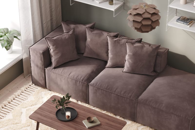 Cubo 3-personers Dyb Modulsofa + Fodskammel i Fløjl - Mørkegrå - Møbler - Sofaer - Modulsofaer - Komplet modulsofa