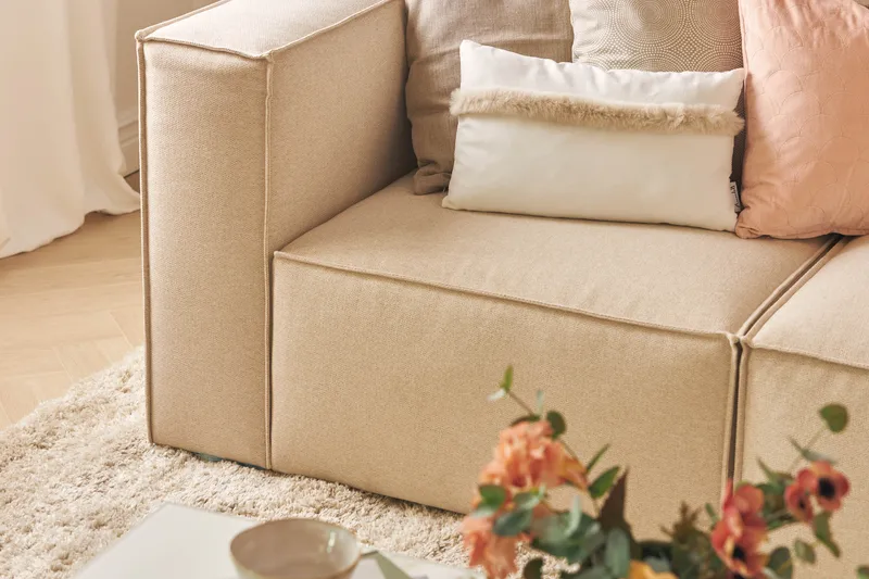 Cubo 3-personers Dyb Modulsofa + Fodskammel i Stof - Beige - Møbler - Sofaer - Modulsofaer - Komplet modulsofa