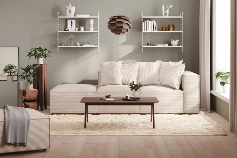 Cubo 3-personers Dyb Modulsofa + Fodskammel i Manchester - Beige - Møbler - Sofaer - Modulsofaer - Komplet modulsofa