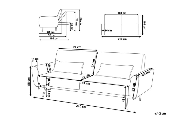 Eina sofa 3 sæder - Grøn - 3 personers sofa