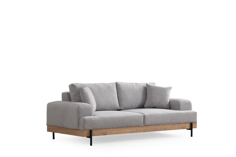 Eti 3-personers Sofa i Stof med Træunderstel - Grå - Møbler - Sofaer - 3 personers sofa
