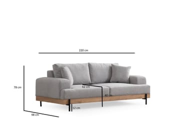 Eti 3-personers Sofa i Stof med Træunderstel - Grå - Møbler - Sofaer - 3 personers sofa