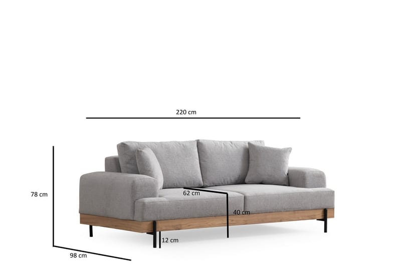 Eti 3-personers Sofa i Stof med Træunderstel - Grå - Møbler - Sofaer - 3 personers sofa