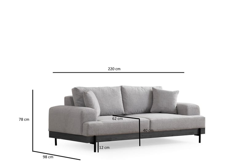 Eti 3-personers Sofa 98 cm i Stof med Lave Armlæn - Grå - Møbler - Sofaer - 3 personers sofa