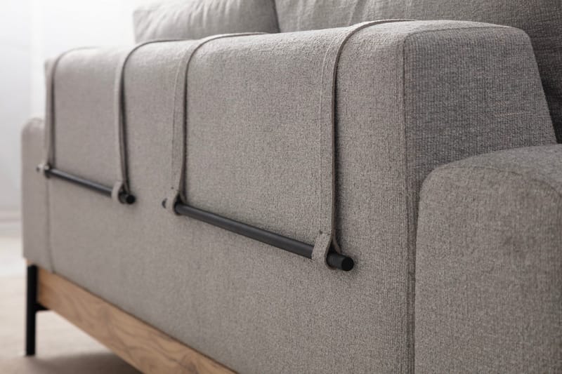 Eti 3-personers Sofa i Stof med Træunderstel - Grå - Møbler - Sofaer - 3 personers sofa