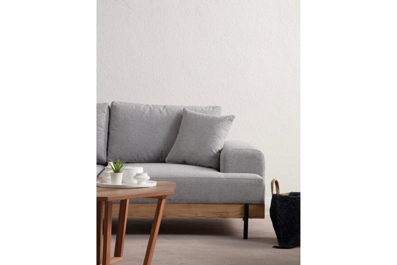 Eti 3-personers Sofa i Stof med Træunderstel - Grå - Møbler - Sofaer - 3 personers sofa