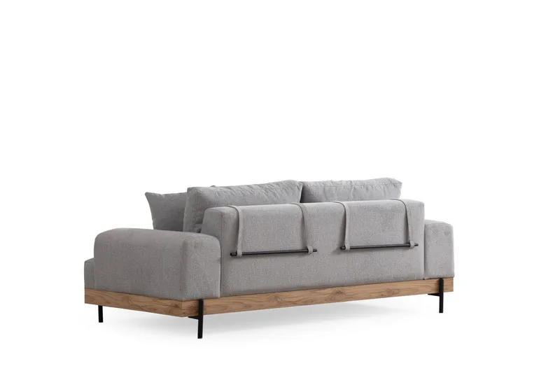 Eti 3-personers Sofa i Stof med Træunderstel - Grå - Møbler - Sofaer - 3 personers sofa