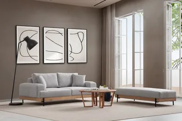 Eti 3-personers Sofa i Stof med Træunderstel - Grå - Møbler - Sofaer - 3 personers sofa