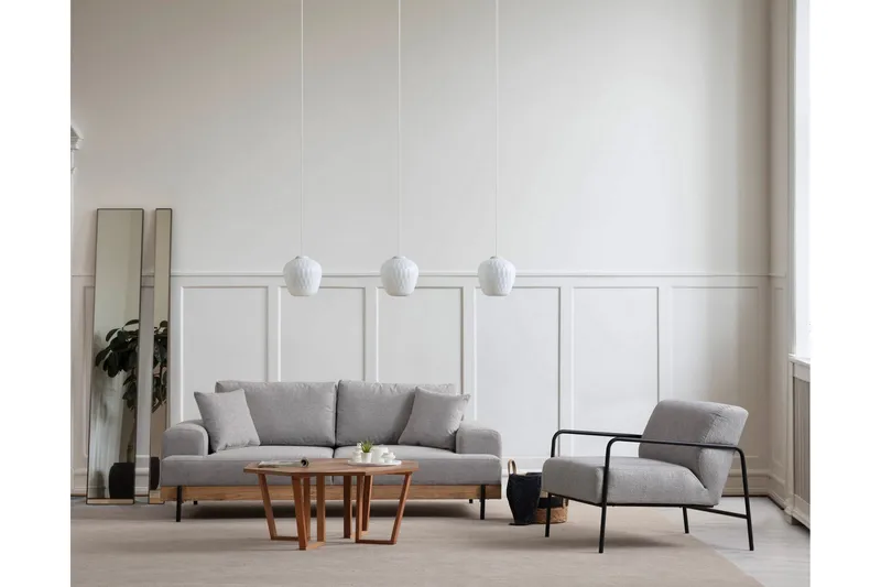 Eti 3-personers Sofa i Stof med Træunderstel, Grå
