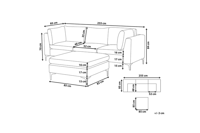 Evja 3-Pers. Sofa med Fodskammel - Velour/Grøn - 3 personers sofa