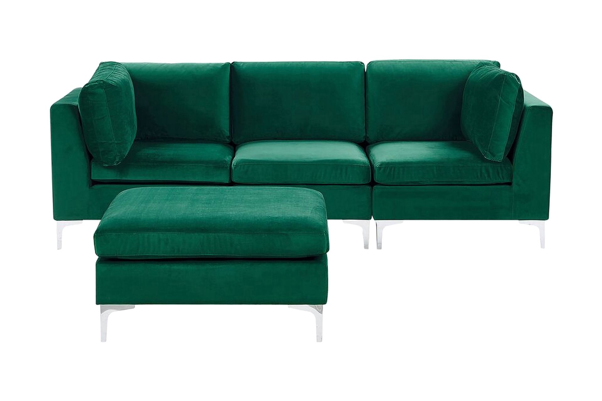 Evja 3-Pers. Sofa med Fodskammel - Velour/Grøn - Møbler - Sofaer - 3 personers sofa
