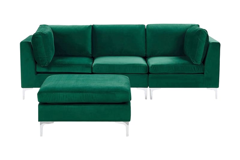 Evja 3-Pers. Sofa med Fodskammel - Velour/Grøn - 3 personers sofa