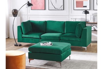 Evja 3-Pers. Sofa med Fodskammel - Velour/Grøn - Møbler - Sofaer - 3 personers sofa