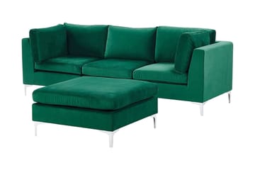 Evja 3-Pers. Sofa med Fodskammel - Velour/Grøn - Møbler - Sofaer - 3 personers sofa