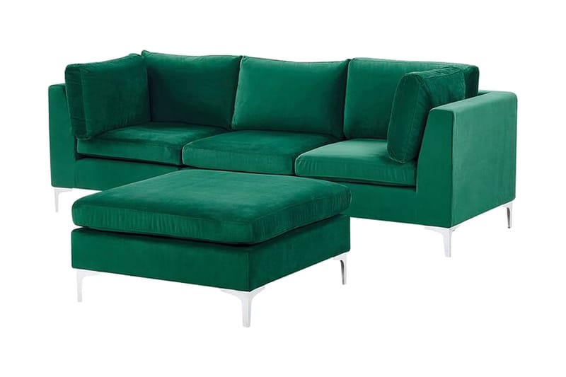 Evja 3-Pers. Sofa med Fodskammel - Velour/Grøn - 3 personers sofa