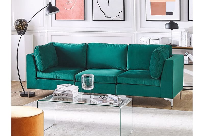 Evja 3-Pers. Sofa - Velour/Grøn - Møbler - Sofaer - 3 personers sofa