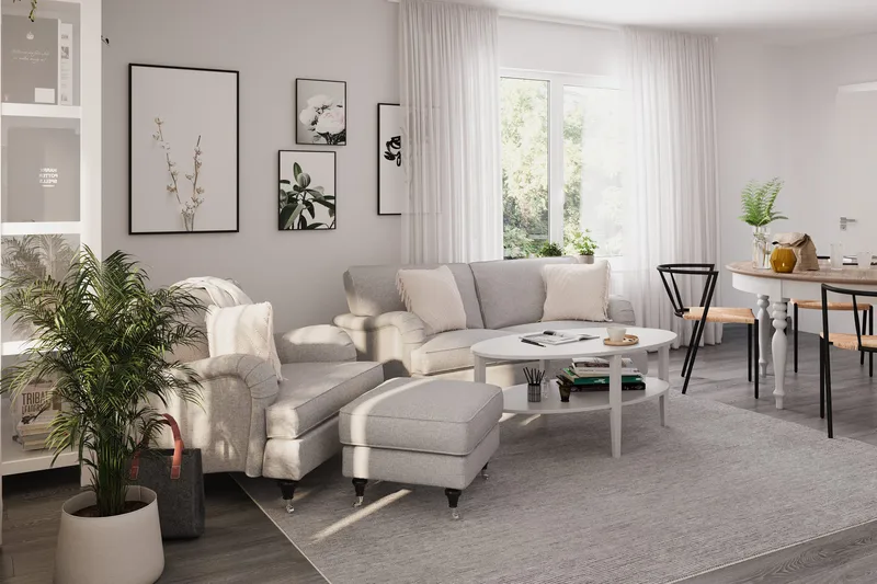 Howard Classic 3-personers Svunget Stofsofa - Grå - Møbler - Sofaer - 3 personers sofa