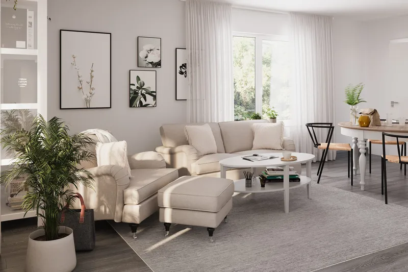 Howard Classic 3-personers Svunget Stofsofa - Beige - Møbler - Sofaer - 3 personers sofa