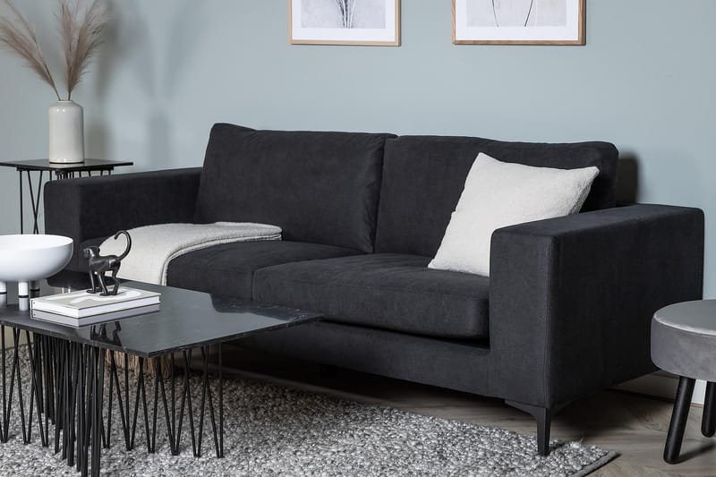 Johana 3-pers Veloursofa - Sort - Møbler - Sofaer - 3 personers sofa