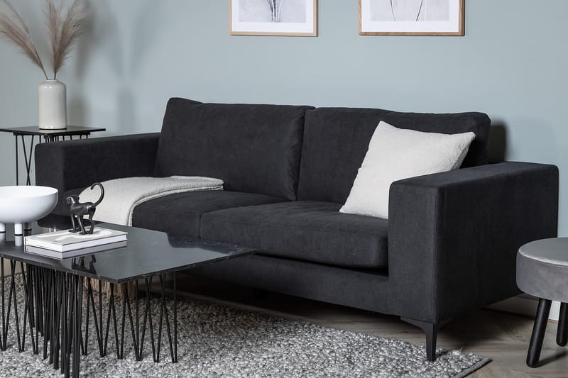 Johana 3-pers Veloursofa - Sort - 3 personers sofa