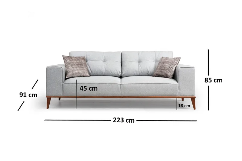 Jonnesha 3-Pers. Sofa - Grå - Møbler - Sofaer - 3 personers sofa