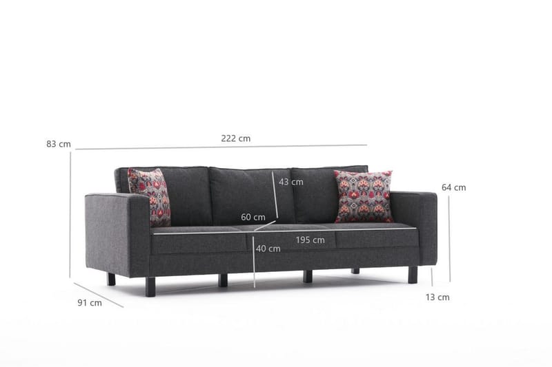 Kaletea Sofa 3-Pers. - Antracit - 3 personers sofa