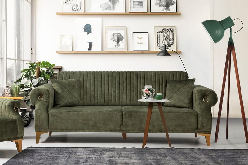 Lenga 3-personers Sofa - Grøn/Natur - 3 personers sofa