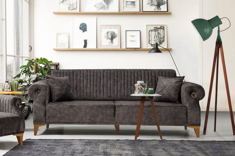 Lenga 3-personers Sofa - Antracit/Natur - 3 personers sofa