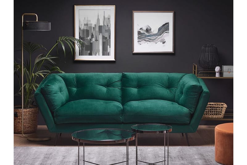 Lenvik 3-Pers. Sofa - Velour/Grøn - Møbler - Sofaer - 3 personers sofa