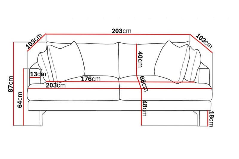 Menard 3-personers Dyb Fløjlssofa 205 cm bred - Cremehvid - Møbler - Sofaer - 3 personers sofa