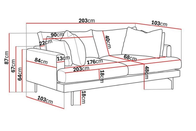 Menard 3-personers Dyb Fløjlssofa 205 cm bred - Cremehvid - Møbler - Sofaer - 3 personers sofa