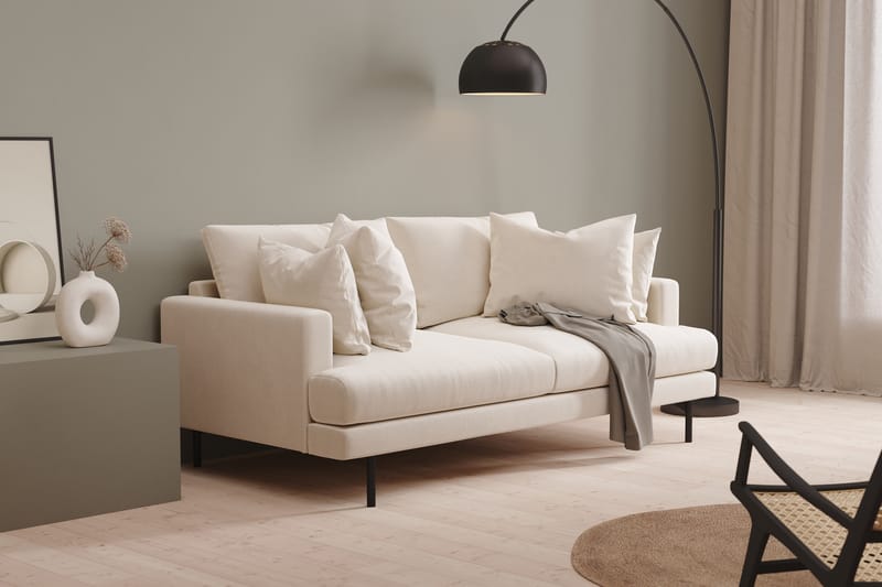 Menard 3-personers Dyb Fløjlssofa 205 cm bred - Cremehvid - Møbler - Sofaer - 3 personers sofa