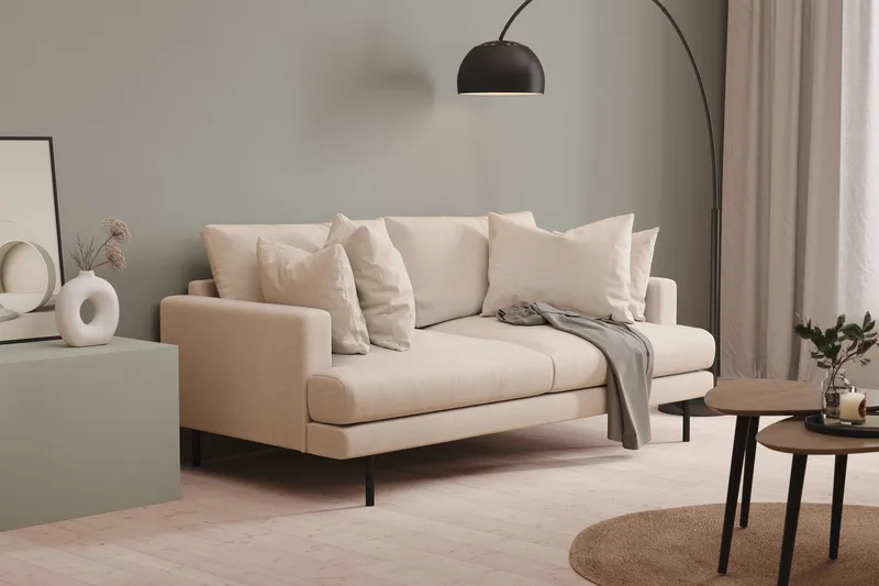 Menard 3-personers Dyb Stofsofa 205 cm bred - Beige - Møbler - Sofaer - 3 personers sofa