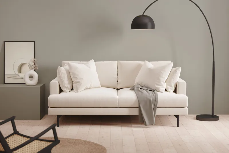 Menard 3-personers Dyb Fløjlssofa - Cremehvid - Møbler - Sofaer - 3 personers sofa