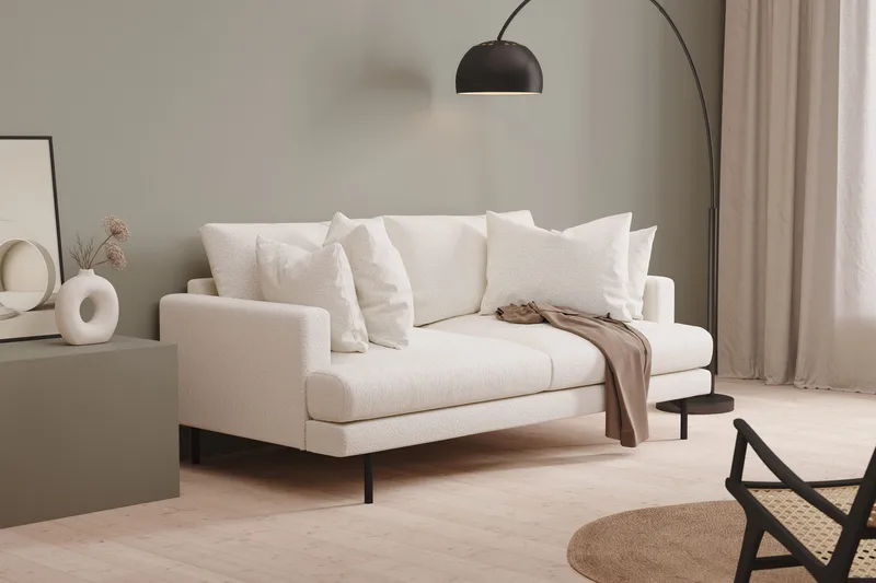 Menard 3-personers Dyb Sofa i Bouclé 205 cm bred - Hvid - Møbler - Sofaer - 3 personers sofa