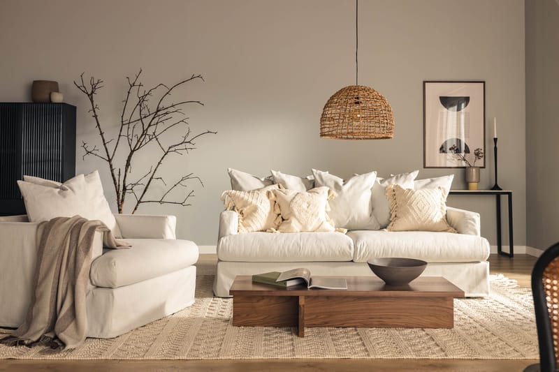 Menard 3-personers Dyb Stofsofa - Lysegrå - Møbler - Sofaer - 3 personers sofa